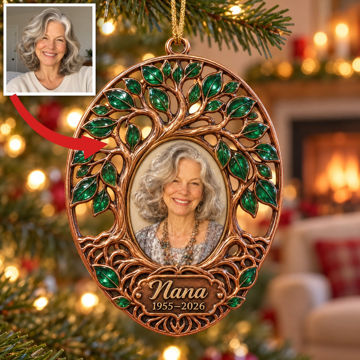 Personalized Custom Photo Tree of Life Memorial Christmas Ornament - In Memory of Grandma