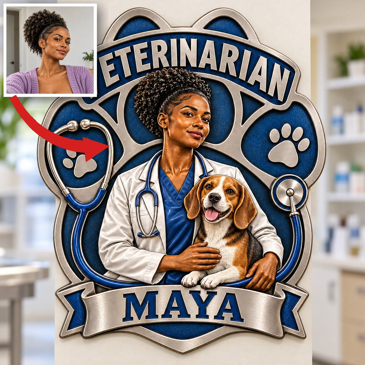 Personalized Custom Photo Veterinarian 3D Printed Cut Metal Sign - Gift for Young Women