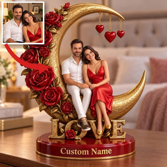 Personalized Couple Acrylic Plaque - Crescent Moon and Roses