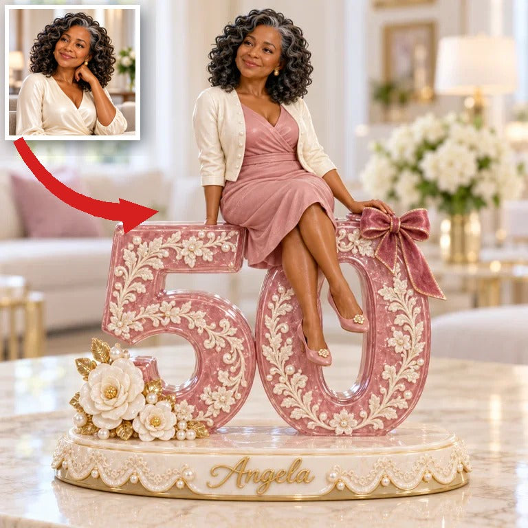 Personalized Pink Lace Custom Shaped Acrylic Plaque, Custom Portrait 16th 18th 21st 30th 40th 50th 60th 70th Birthday Gift for Daughter, Girlfriend, Wife, Mom, Sister, Bestie, Niece, Cousin, Aunt, Granddaughter, Best Friend