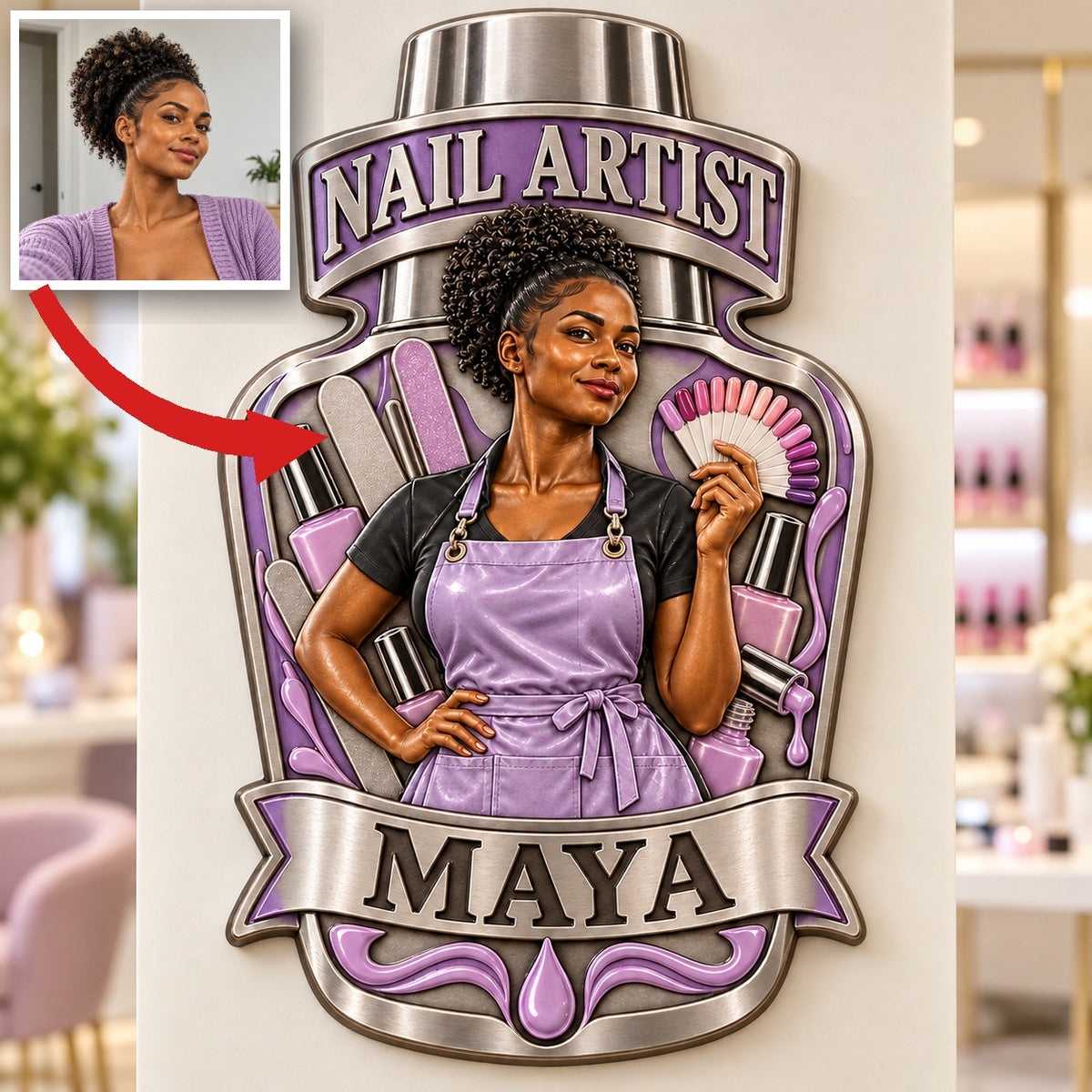 Personalized Custom Photo Nail Artist 3D Printed Cut Metal Sign - Gift for Young Women