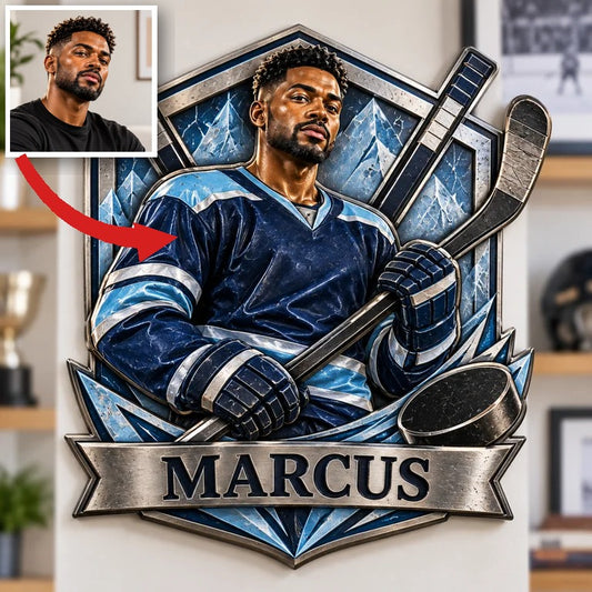 Personalized Custom Photo Ice Hockey 3D Printed Cut Metal Sign - Gift for Young Men