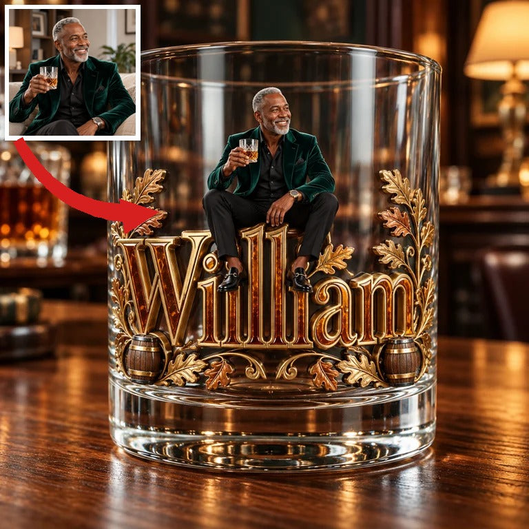 Personalized Custom Photo Whiskey Glass - Whiskey Lover Gift for Older Men