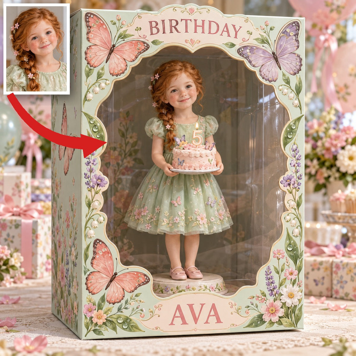 Personalized Custom Photo Butterfly Garden Acrylic Display Box - 5th Birthday Gift for Girls