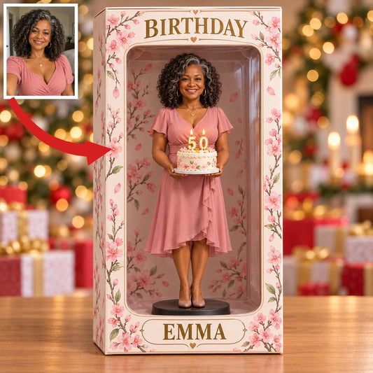 Personalized Custom Photo Cherry Blossom Figurine Display Box - 50th Birthday Gift for Women