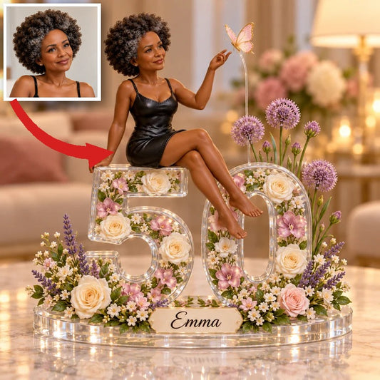 Personalized Custom Photo Wildflower Custom Shaped Acrylic Plaque - 50th Birthday Gift for Women