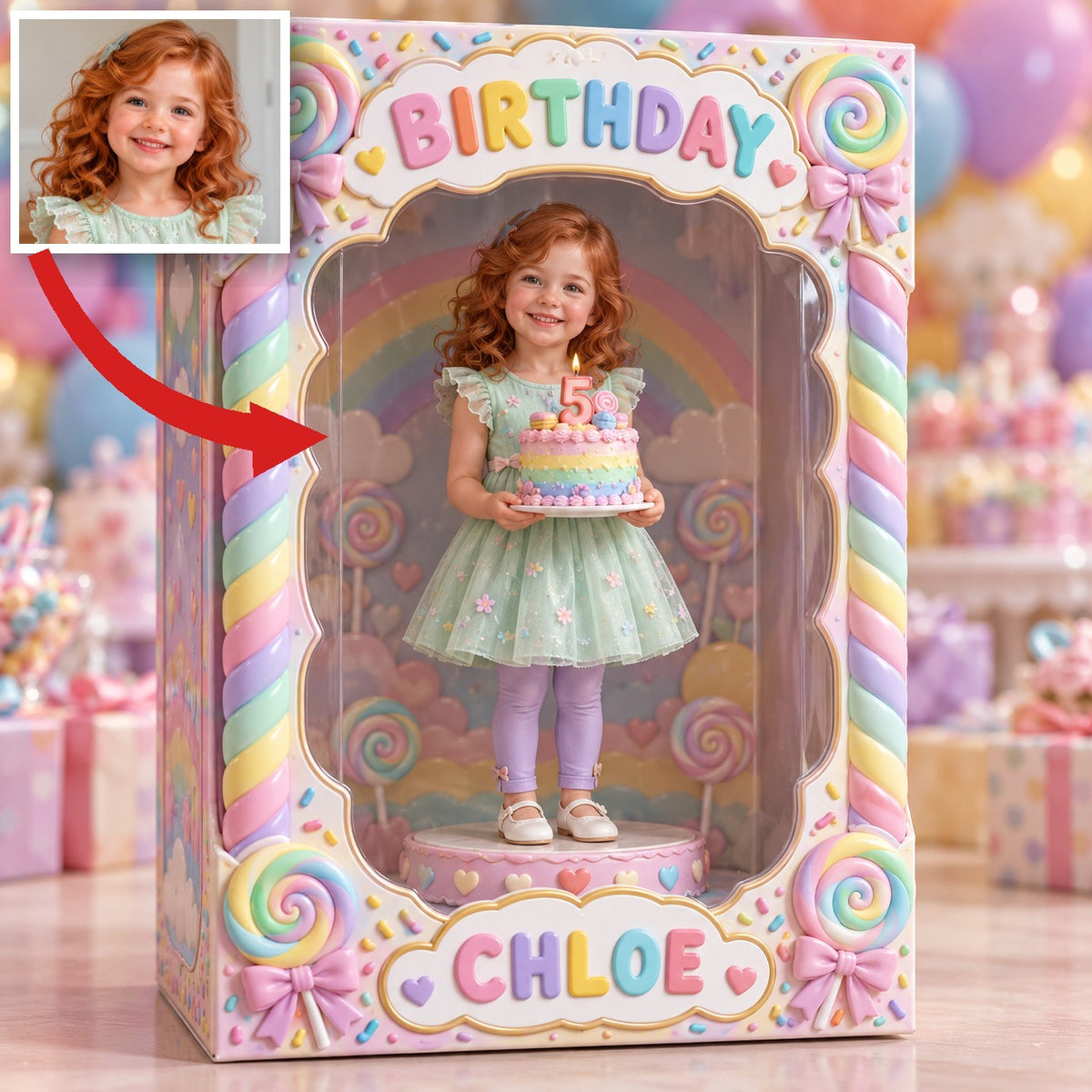 Personalized Custom Photo Candy Acrylic Display Box - 5th Birthday Gift for Girls