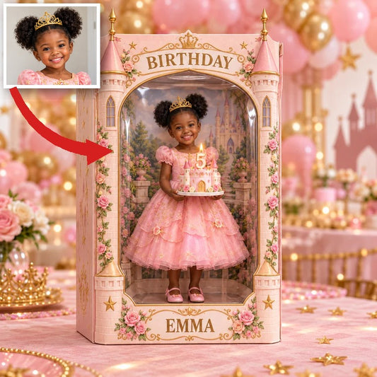 Personalized Custom Photo Princess Castle Acrylic Display Box - 5th Birthday Gift for Girls