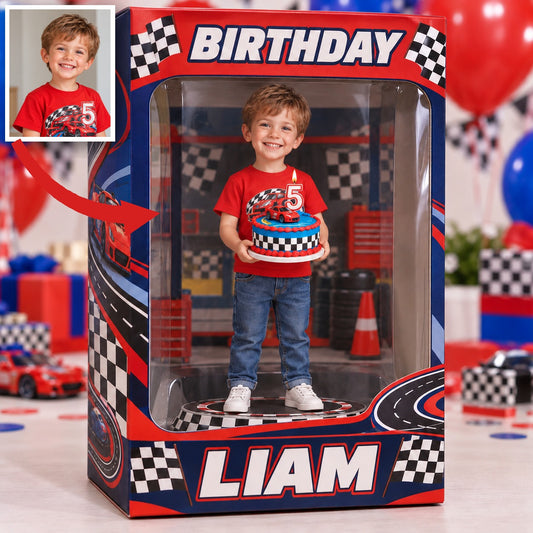 Personalized Custom Photo Race Car Acrylic Display Box - 5th Birthday Gift for Boys