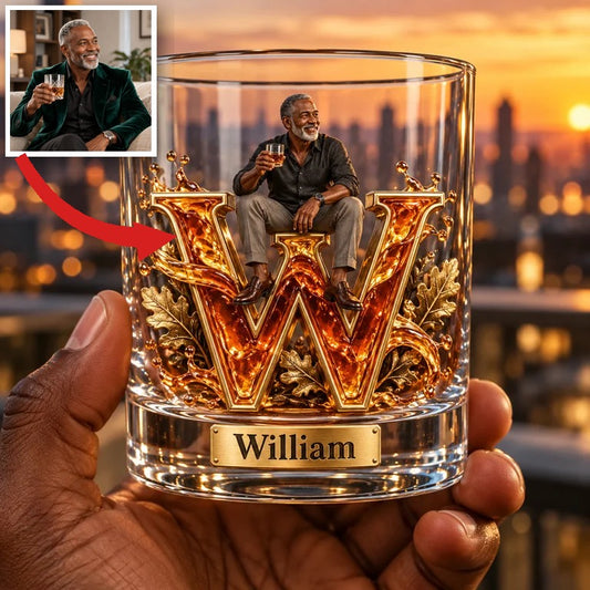 Personalized Custom Photo Whiskey Lover Monogram Whiskey Glass - Gift for Older Men