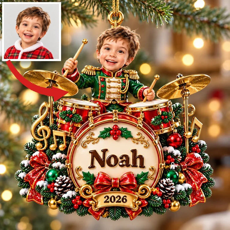 Personalized Custom Photo Drummer 3D Ornament - 2026 Christmas Gift for Boys