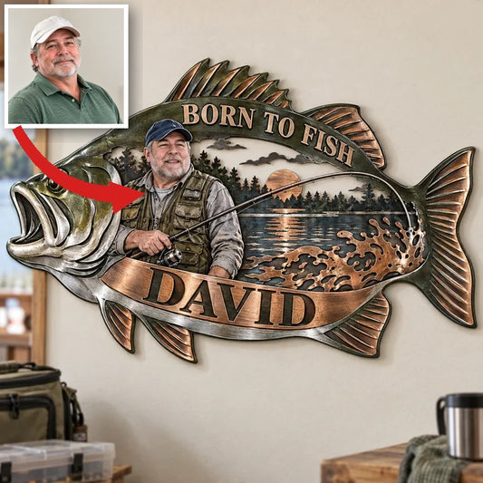 Personalized Fishing Metal Wall Art - Custom Portrait and Name, Angler Wall Decor