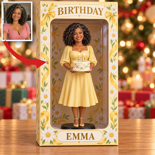 Personalized Custom Photo Daisy Figurine Display Box - 50th Birthday Gift for Women