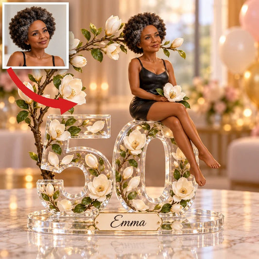 Personalized Custom Photo Magnolia Custom Shaped Acrylic Plaque - 50th Birthday Gift for Women