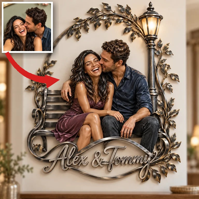 Personalized Custom Photo Park Bench 3D Metal Wall Art - Gift for Couples