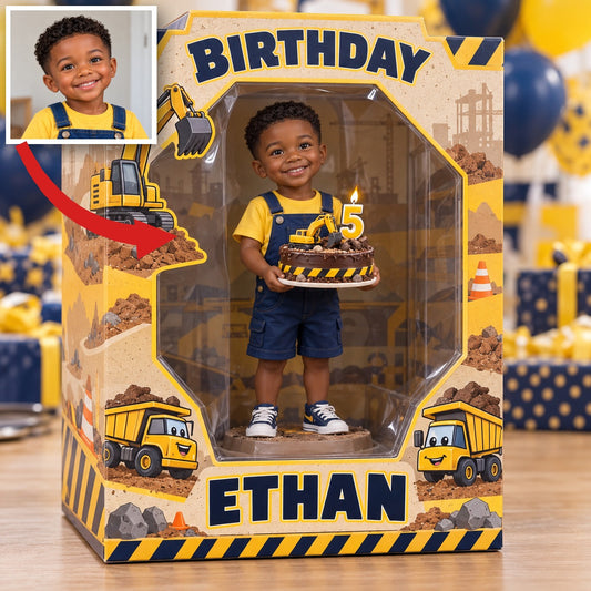 Personalized Custom Photo Construction Acrylic Display Box - 5th Birthday Gift for Boys