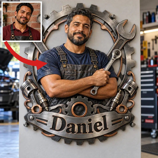 Personalized Custom Photo Mechanic Garage 3D Cut Metal Sign - Gift for Men