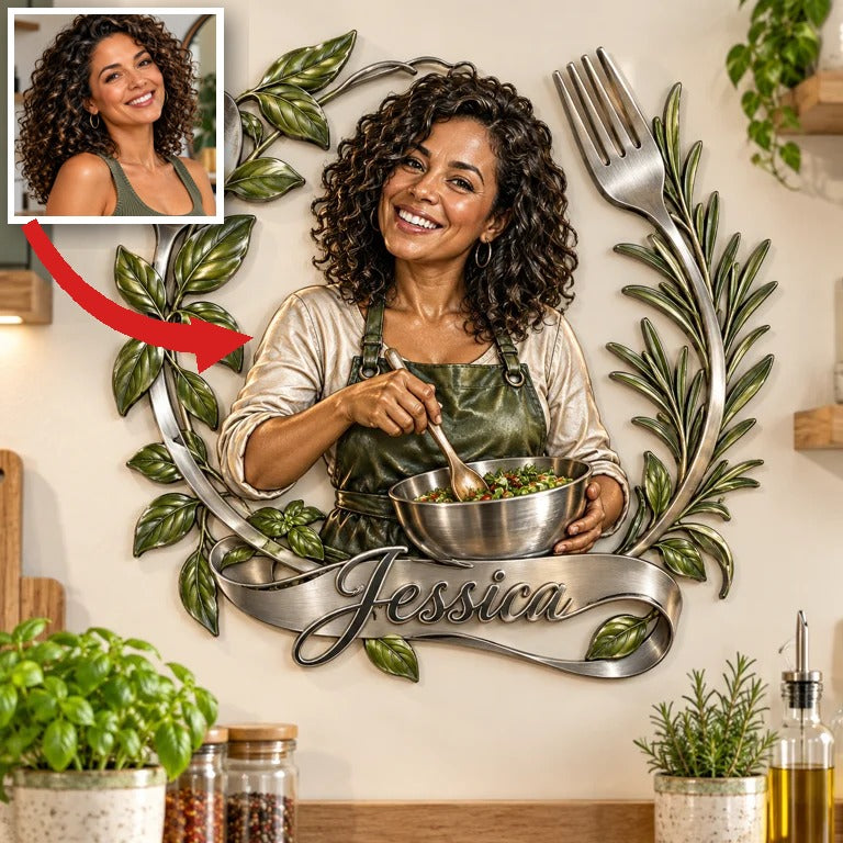 Personalized Custom Photo Cooking 3D Cut Metal Sign - Gift for Women