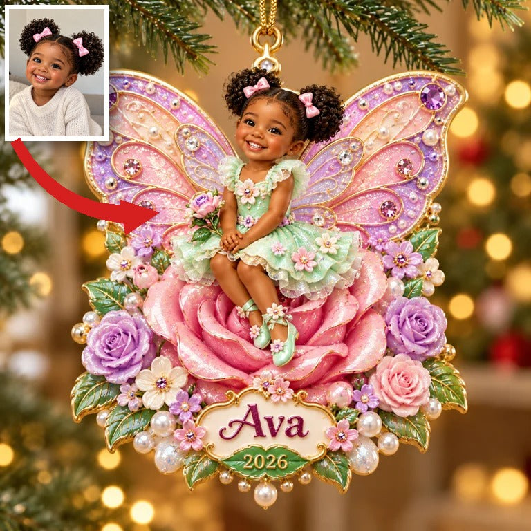 Personalized Custom Photo Flower Fairy 3D Ornament - 2026 Christmas Gift for Little Girls