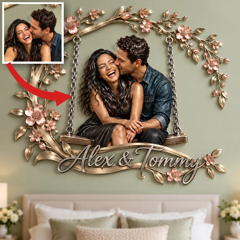 Personalized Custom Photo Floral Swing 3D Metal Wall Art - Gift for Couples