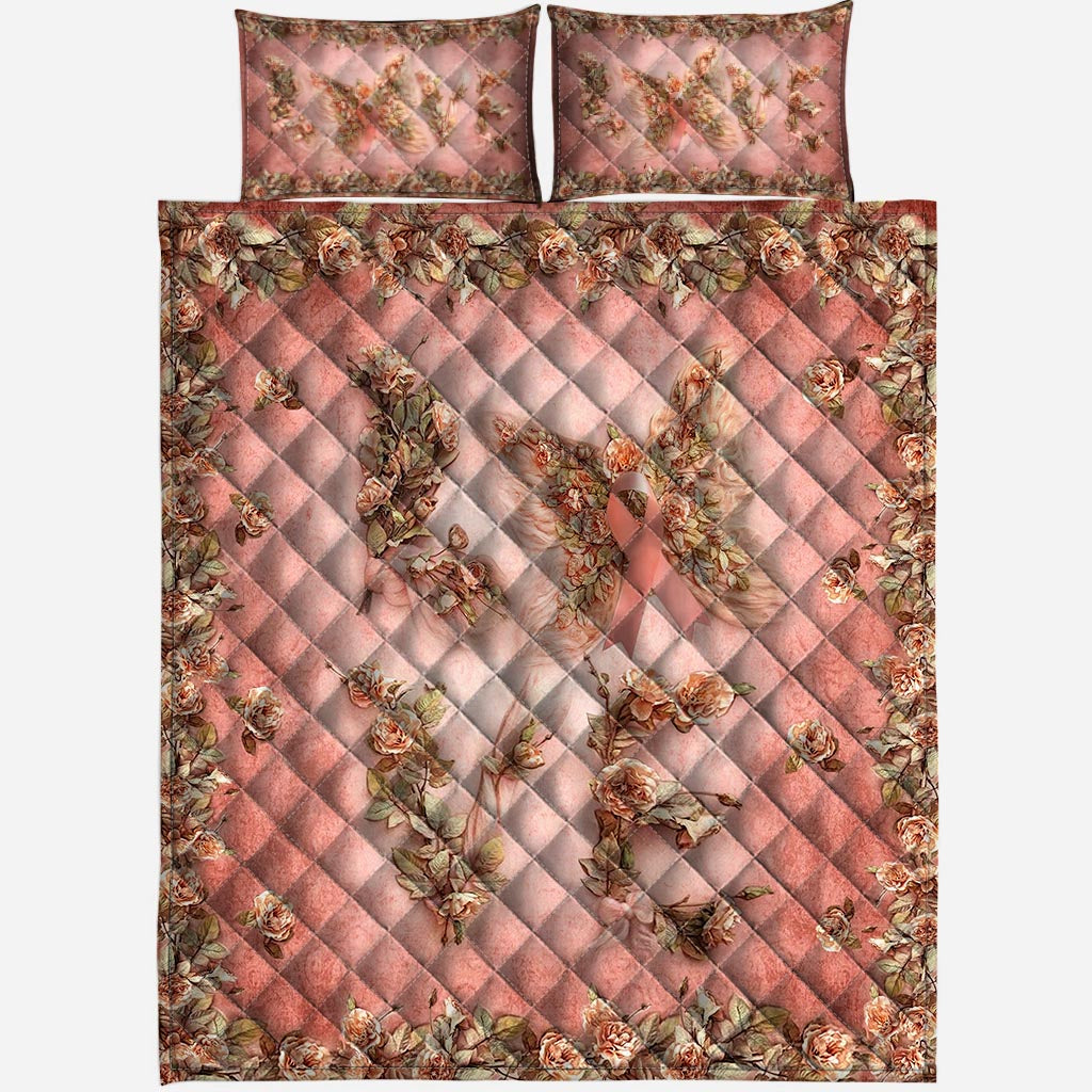 Floral Love Butterfly Breast Cancer Awareness Quilt Set 0622