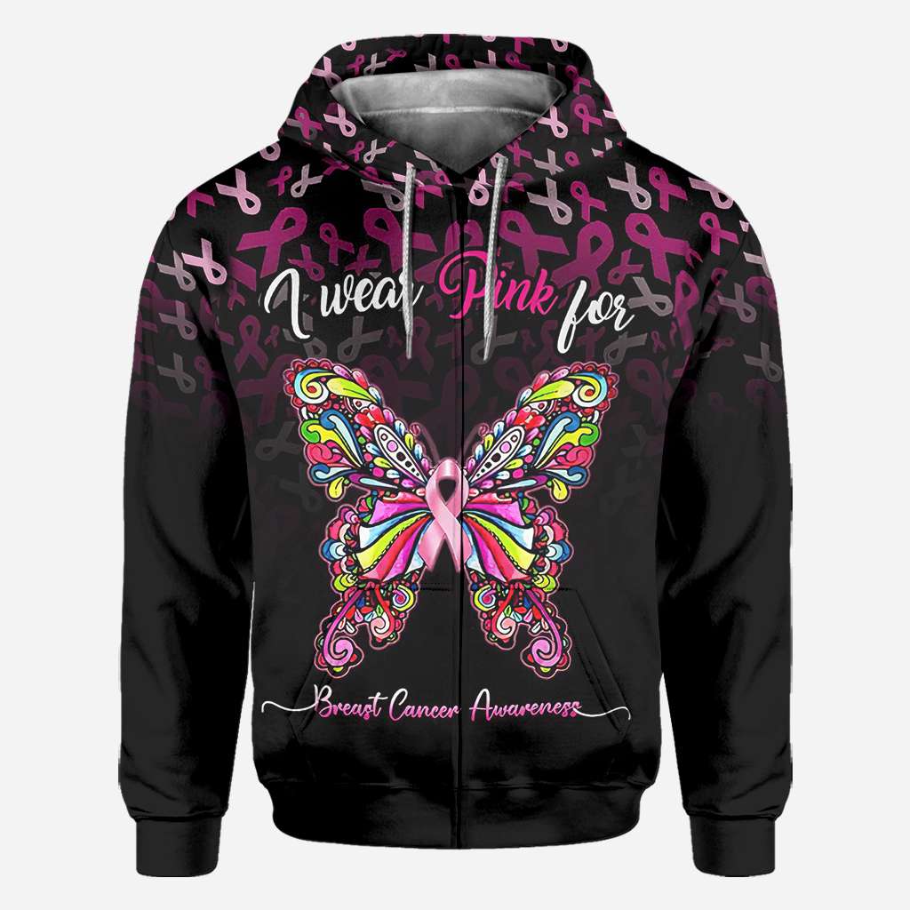 I Wear Pink For Breast Cancer Awareness Butterfly - Breast Cancer Awareness All Over T-shirt and Hoodie 0822