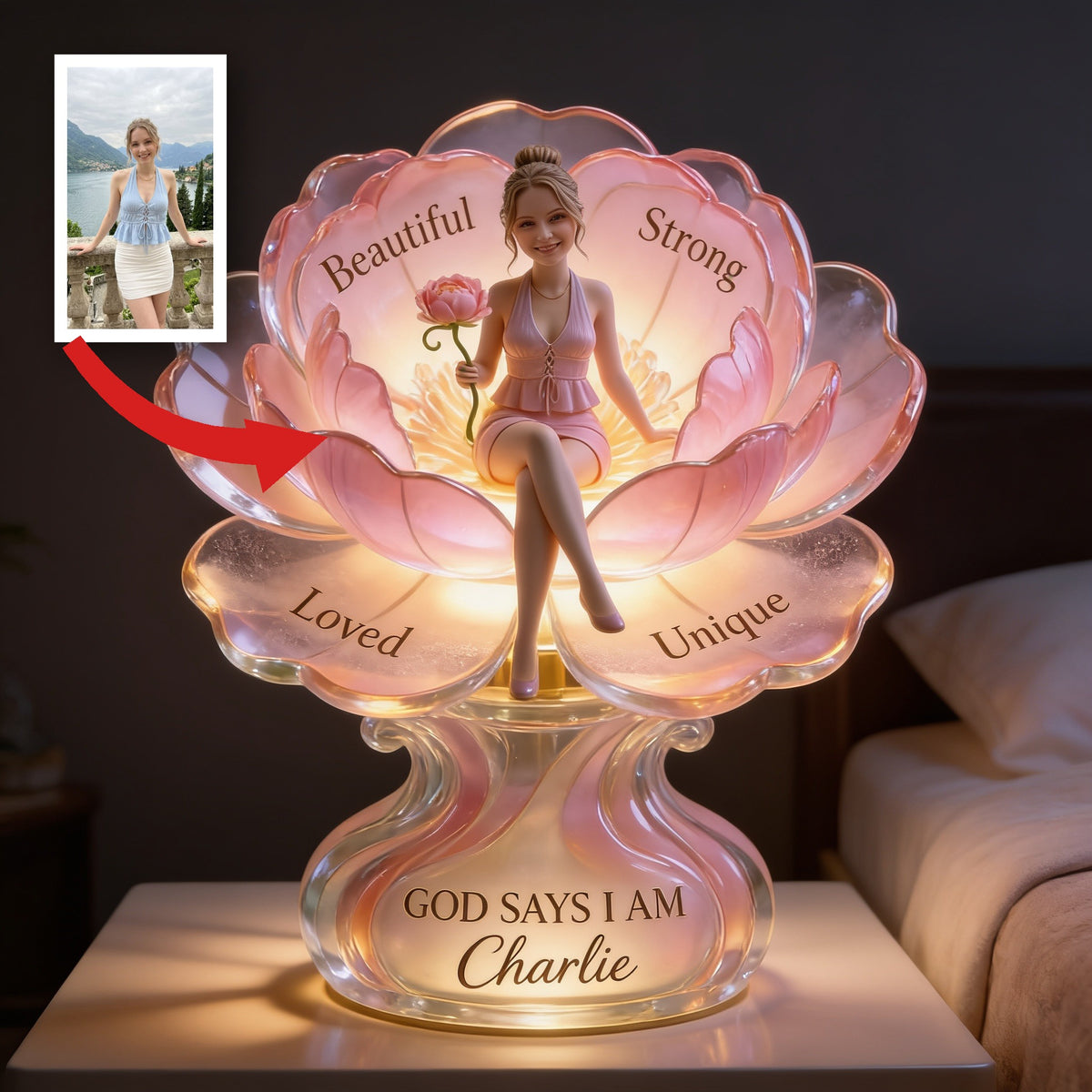 Personalized Woman Self Love Acrylic LED Night Light, Inspirational Gift for Her