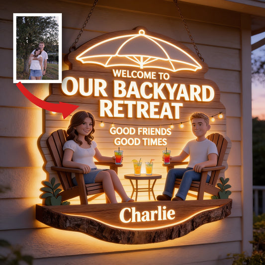 Personalized Couple Backyard LED Light Acrylic Sign Patio Home Decor