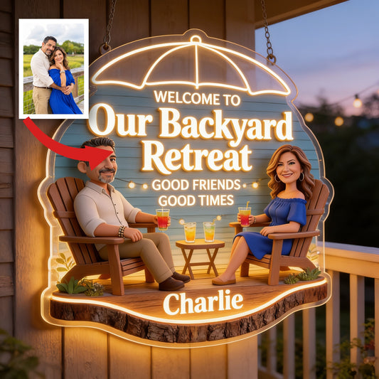 Personalized Middle-Aged Latino Couple Backyard LED Light Acrylic Sign Patio Decor