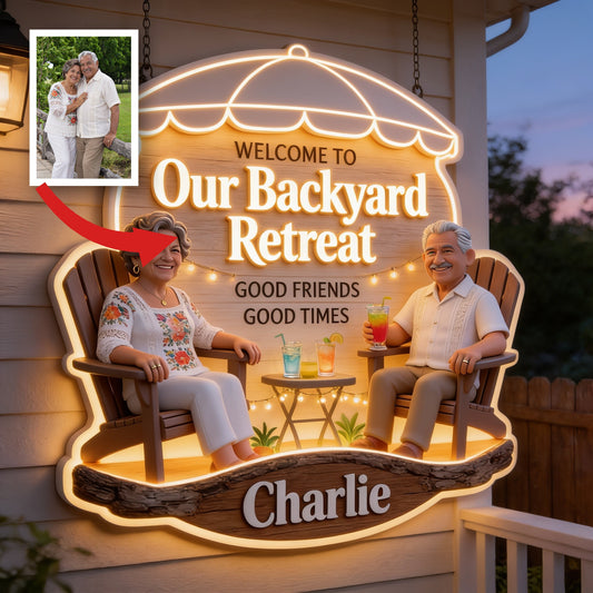 Personalized Older Latino Couple Backyard LED Light Acrylic Sign Patio Decor