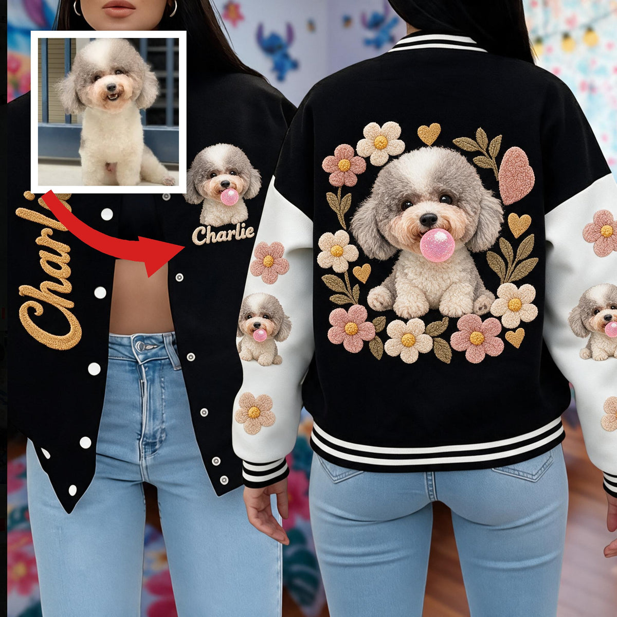 Personalized Curly Fur Poodle Varsity Jacket Dog Lover Streetwear