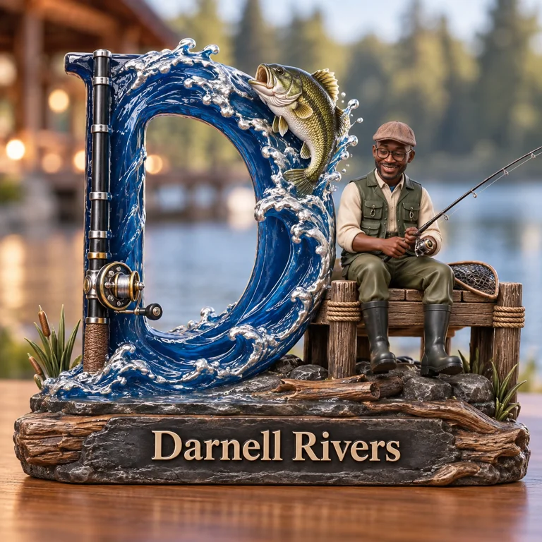 Personalized Fishing Monogram 3D Plaque with Custom Photo and Name
