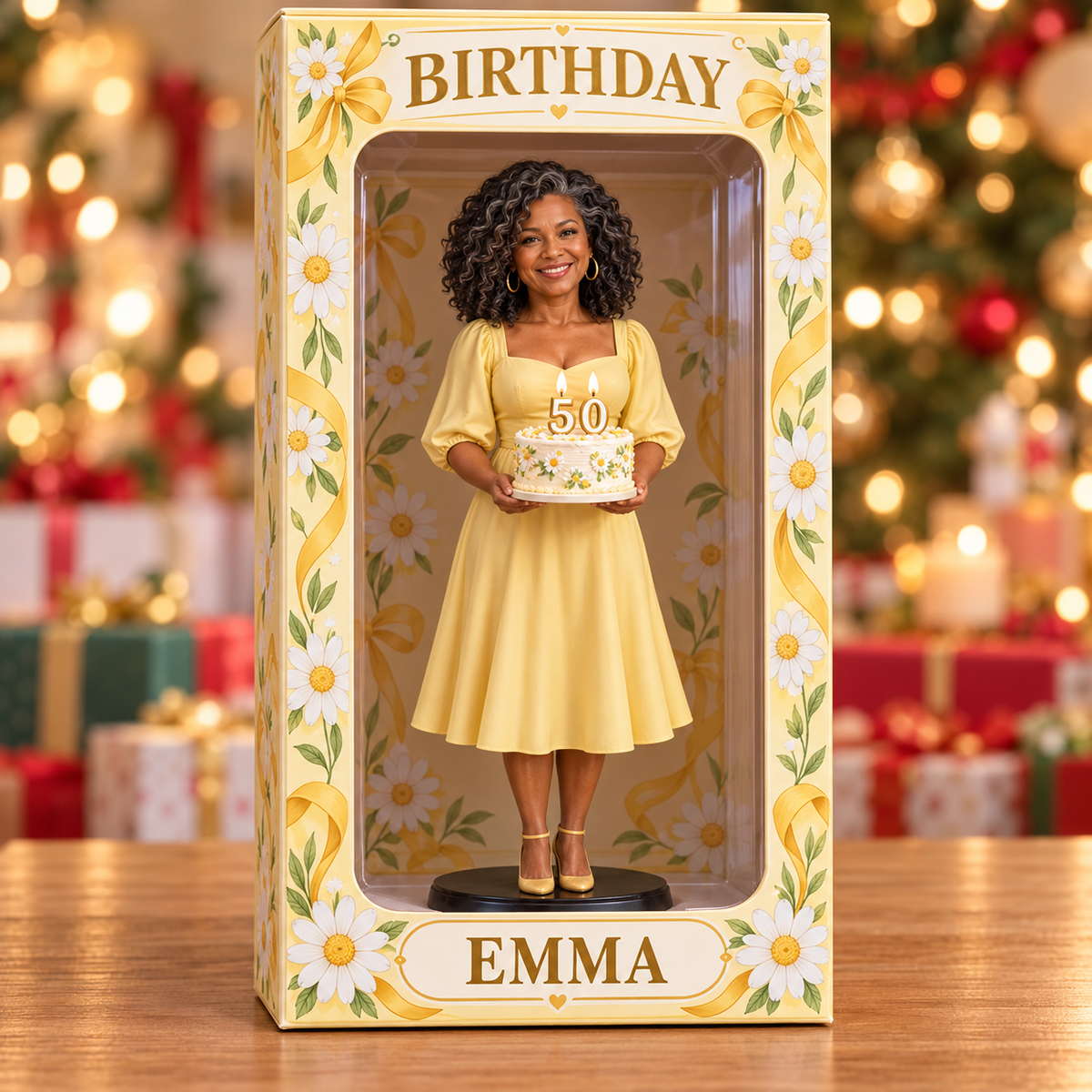 Personalized Custom Photo Daisy Figurine Display Box - 50th Birthday Gift for Women