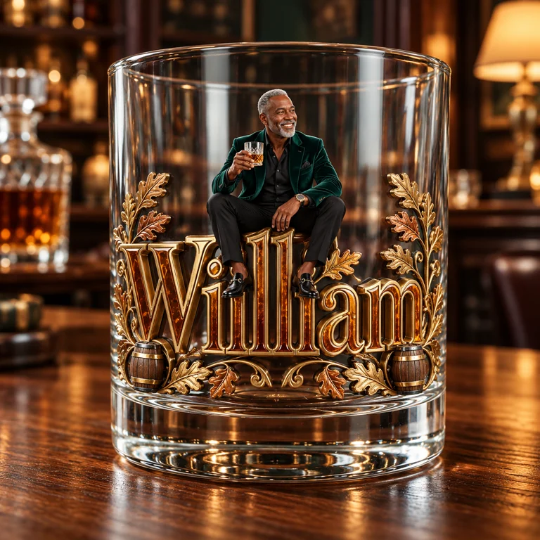 Personalized Custom Photo Whiskey Glass - Whiskey Lover Gift for Older Men