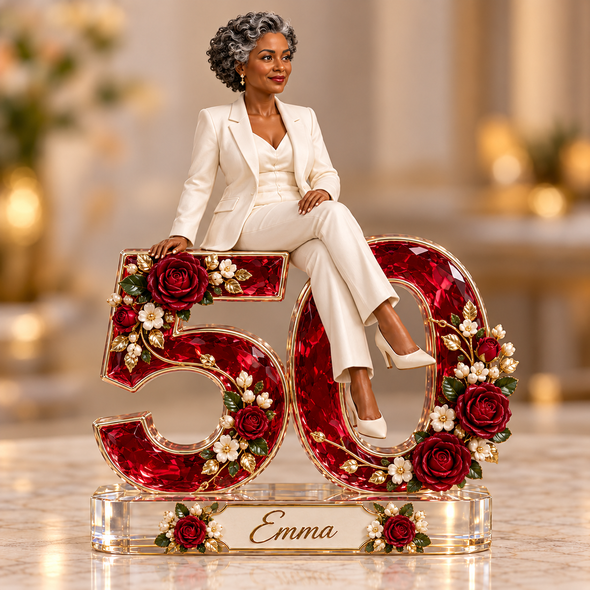 Personalized Custom Photo Ruby Rose Custom Shaped Acrylic Plaque - 50th Birthday Gift for Women