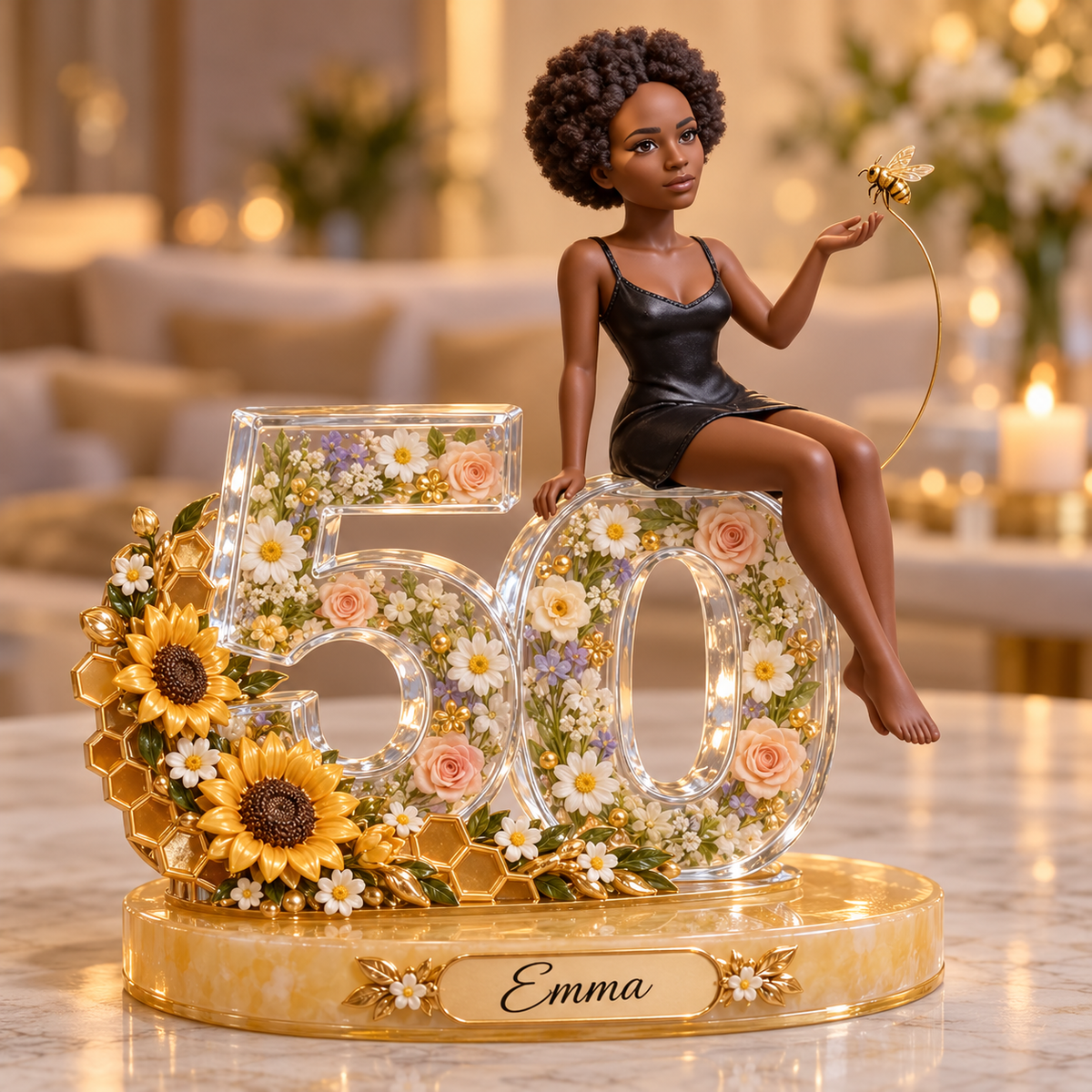 Personalized Custom Photo Sunflower Acrylic Number Figurine Display - 50th Birthday Gift for Women