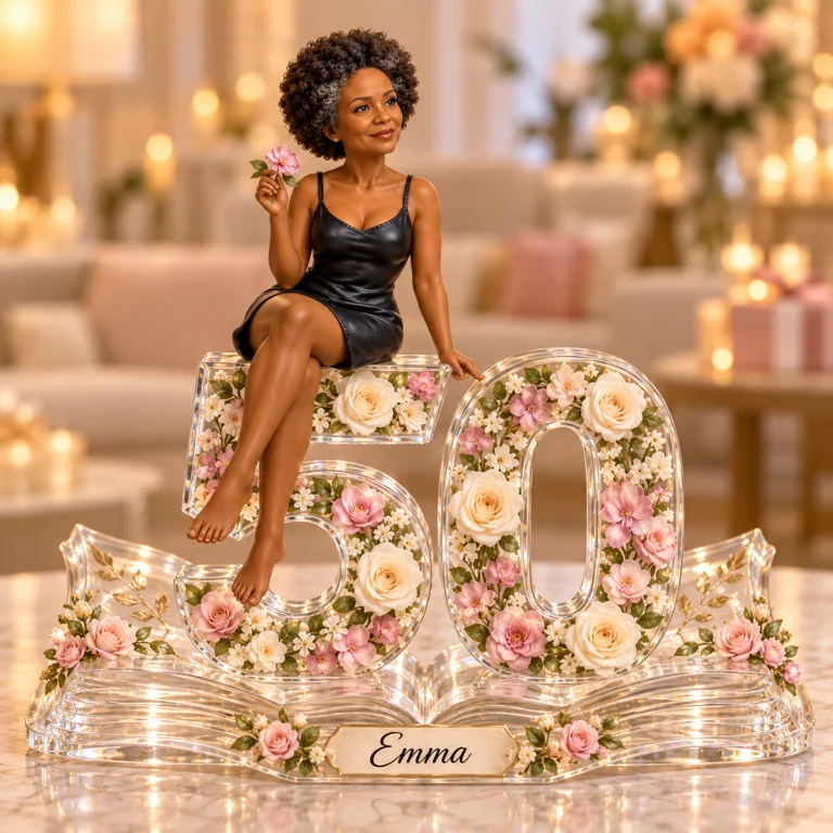 Personalized Custom Photo Rose Custom Shaped Acrylic Plaque - 50th Birthday Gift for Women
