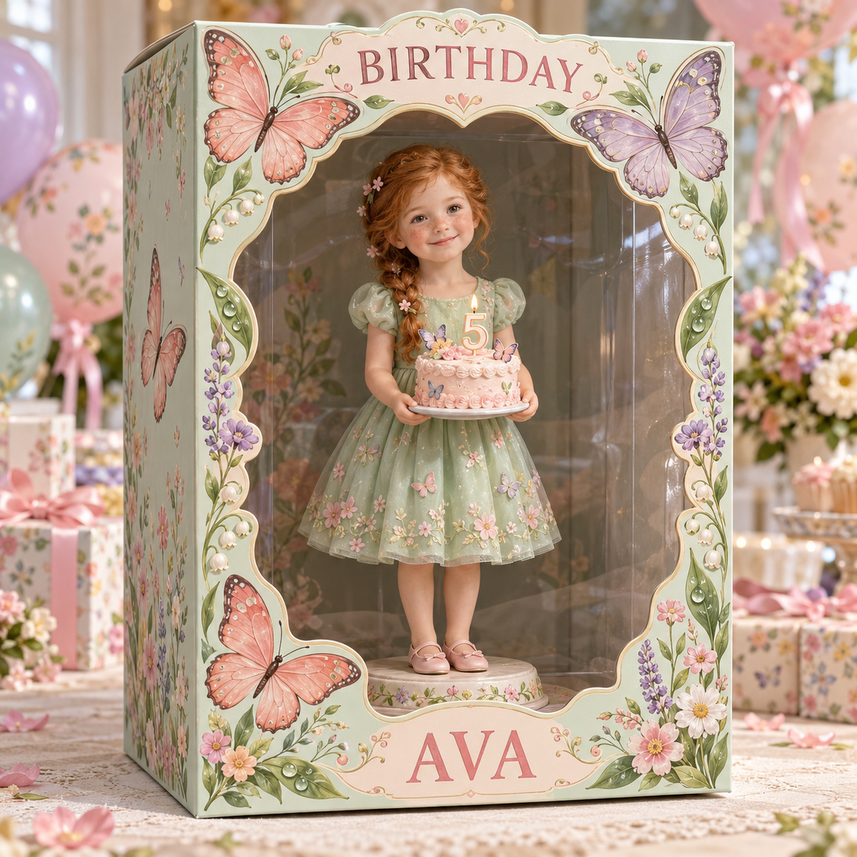 Personalized Custom Photo Butterfly Garden Acrylic Display Box - 5th Birthday Gift for Girls