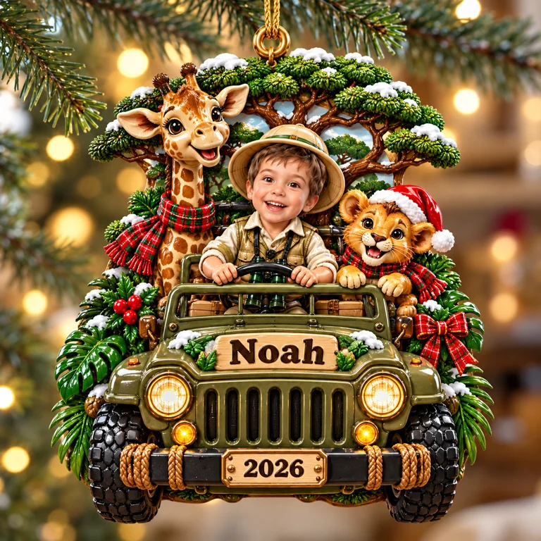 Personalized Custom Photo Safari 3D Ornament - 2026 Christmas Gift for Boys