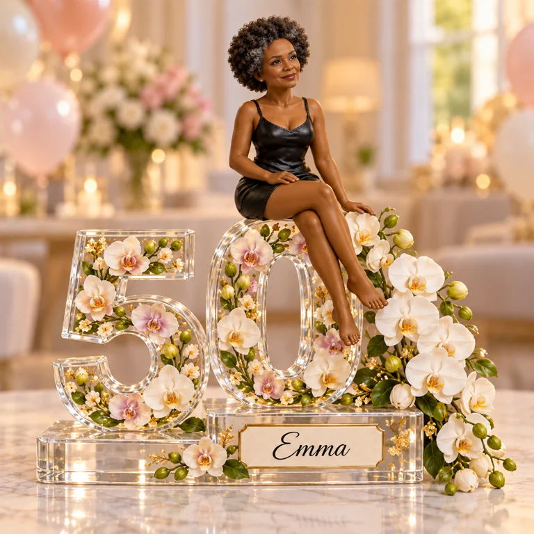 Personalized Custom Photo Orchid Custom Shaped Acrylic Plaque - 50th Birthday Gift for Women