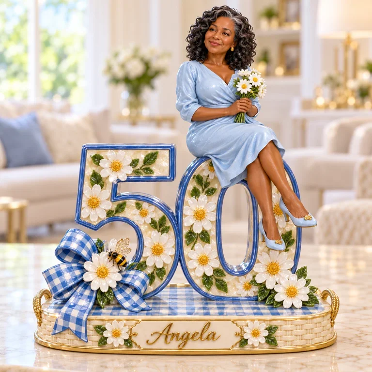 Personalized Custom Photo Gingham Daisy Custom Shaped Acrylic Plaque - 50th Birthday Gift for Women