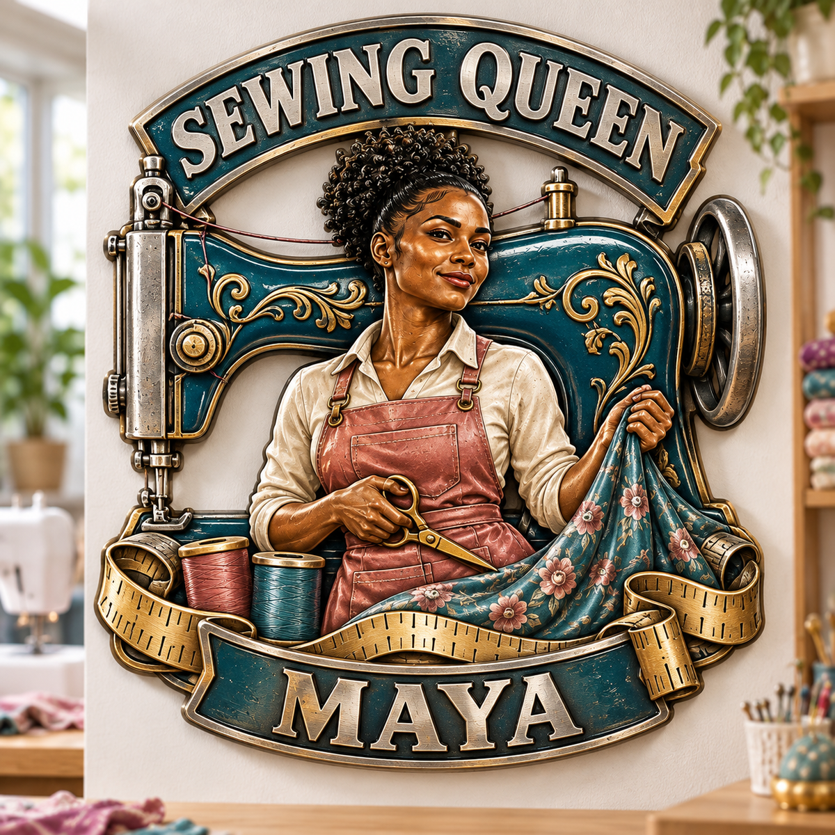 Personalized Custom Photo Sewing Queen 3D Printed Cut Metal Sign - Gift for Young Women