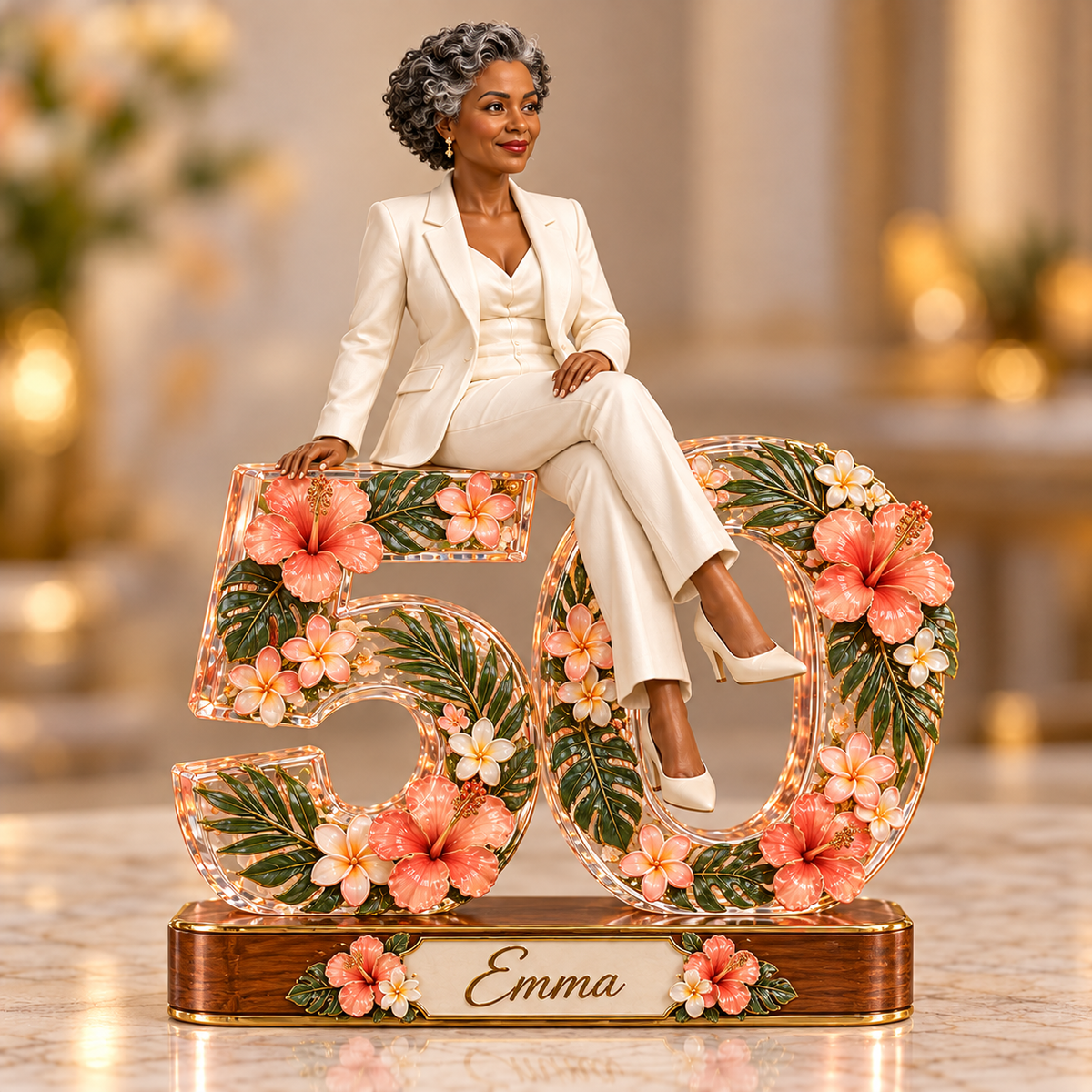 Personalized Custom Photo Tropical Floral Custom Shaped Acrylic Plaque - 50th Birthday Gift for Women
