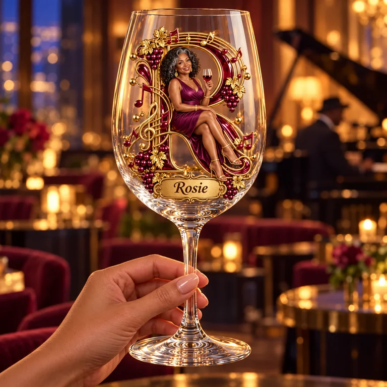 Personalized Custom Photo Music and Wine Glass - Gift for Older Women