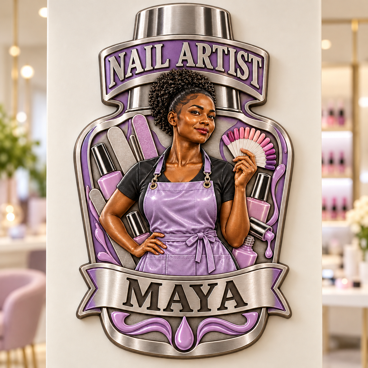 Personalized Custom Photo Nail Artist 3D Printed Cut Metal Sign - Gift for Young Women