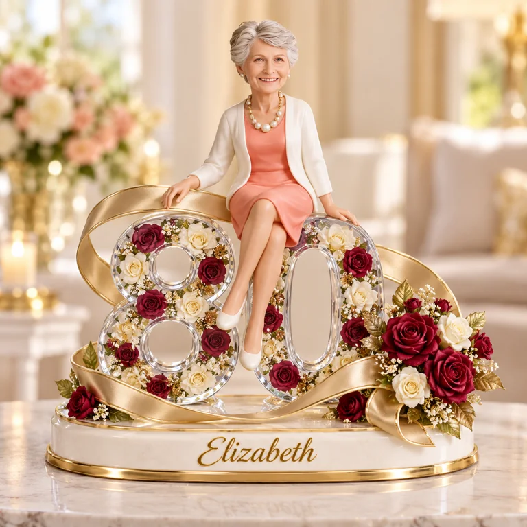 Personalized Birthday Figurine - Custom Portrait, Rose and Ribbon Keepsake Gift