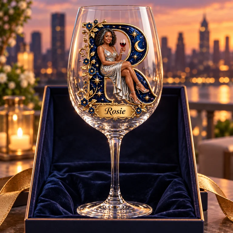 Personalized Custom Photo Celestial Wine Glass - Gift for Older Women