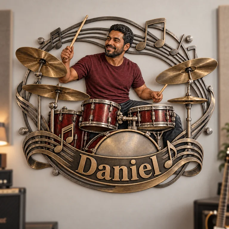 Personalized Custom Photo Drummer 3D Cut Metal Sign - Gift for Men