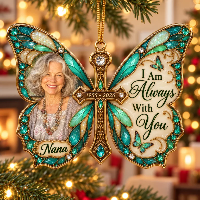 Personalized Custom Photo Butterfly Memorial 3D Christmas Ornament - Grandmother Remembrance Keepsake