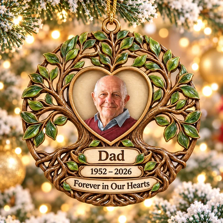 Personalized Custom Photo Dad Memorial Tree of Life Layered Wood Ornament - Christmas Remembrance Keepsake